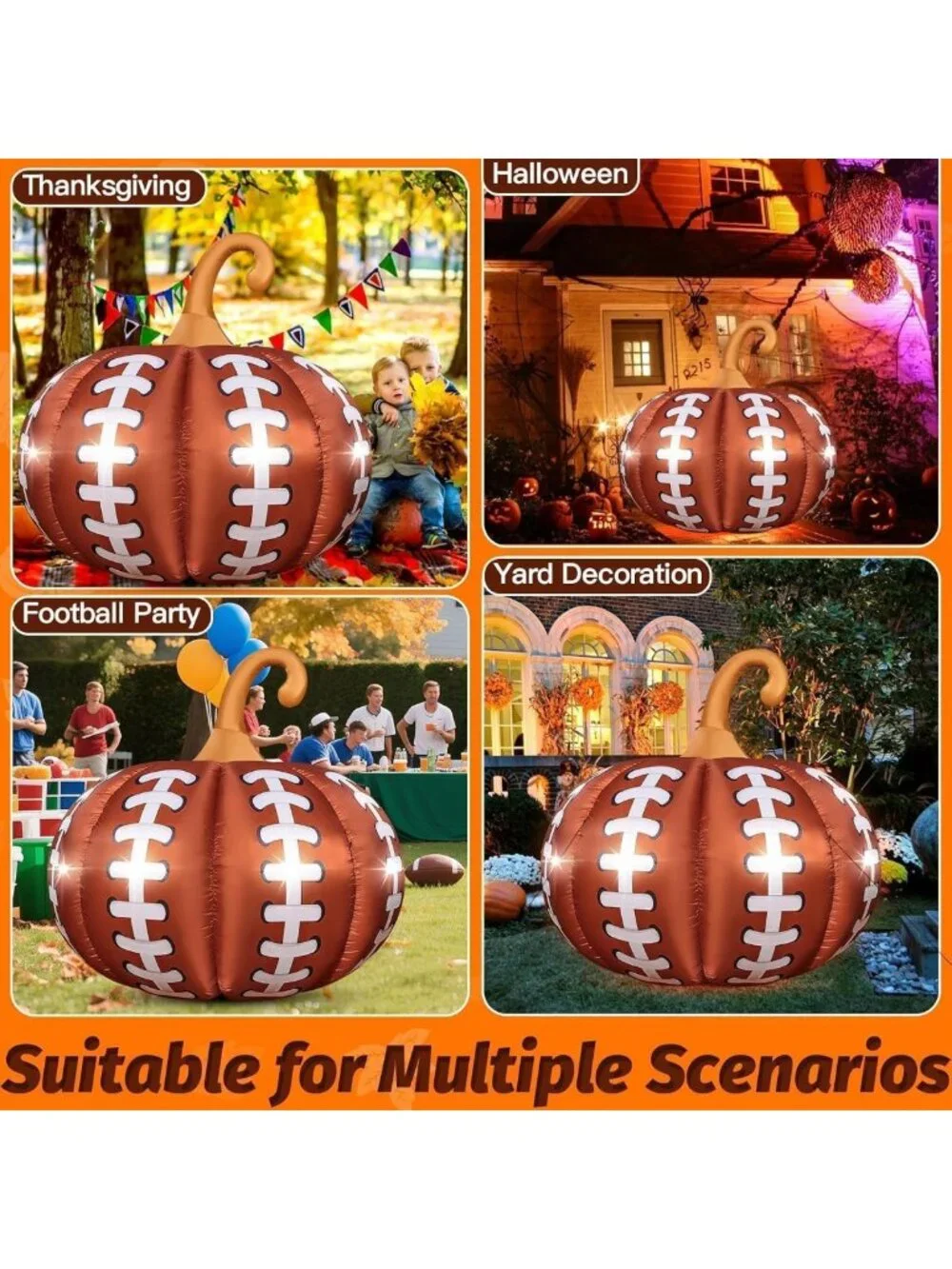 Giant Inflatable Pumpkin with LED Lights - Halloween Outdoor Decor for Garden